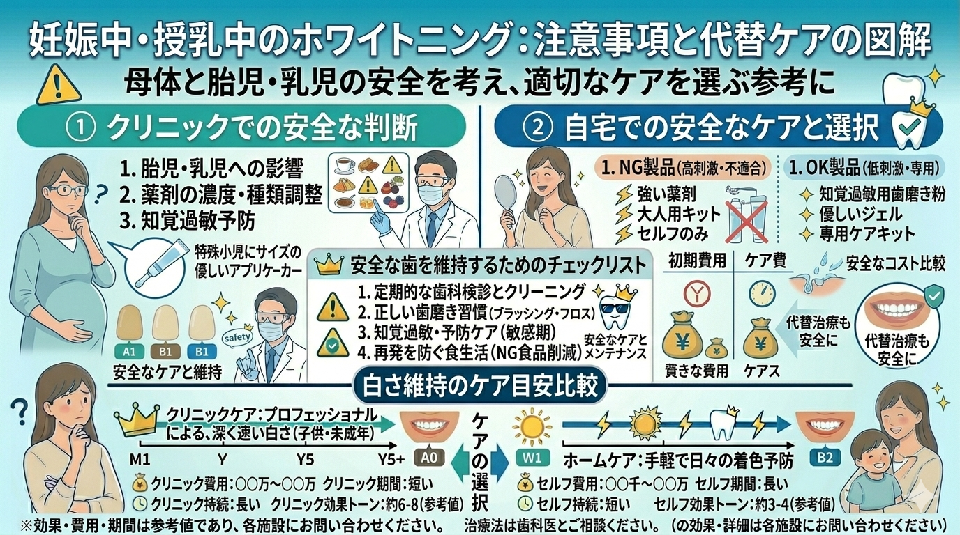 妊娠中・授乳中のホワイトニング(注意事項と代替ケアのイメージ)