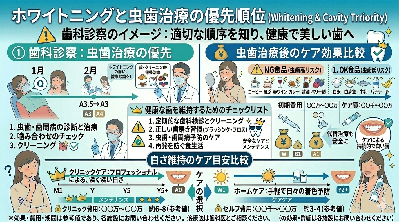 ホワイトニングと虫歯治療の優先順位(歯科診察のイメージ)